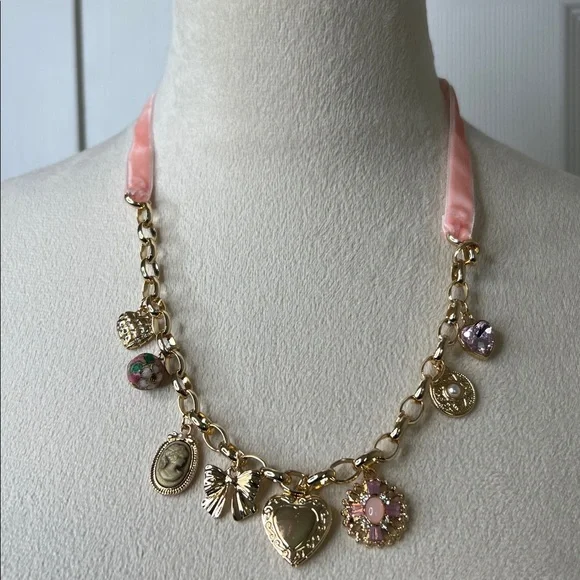 Francesca's Pink Ribbon Gold Charm Necklace - Picture 4 of 5